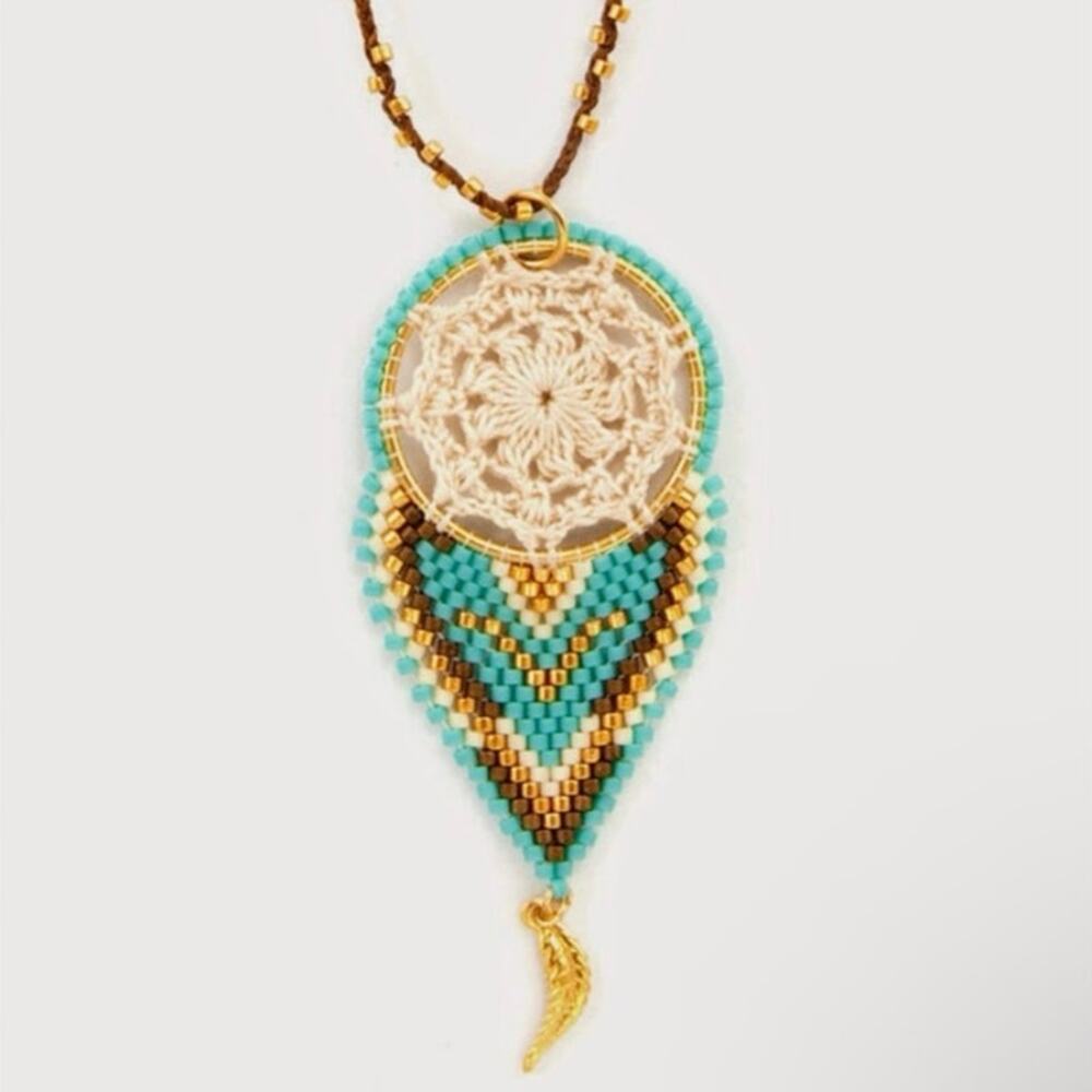 Chan‎ Luu "Crochet Pendant Necklaces" Beaded  Boho Dream Catcher Blue Brown